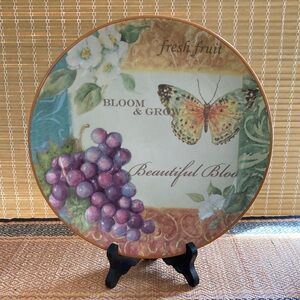 Floral, Butterfly & Grapes Decorative Plate